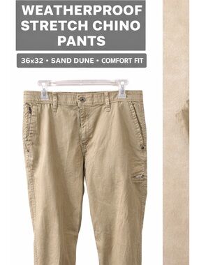Weatherproof Stretch Chino Pants 36x32 Khaki Sand Dune Casual Mens
